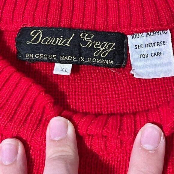 Vintage 90s David Gregg Fair Isle Red Blue Oversized Grandpa Sweater Sz L - Picture 2 of 7